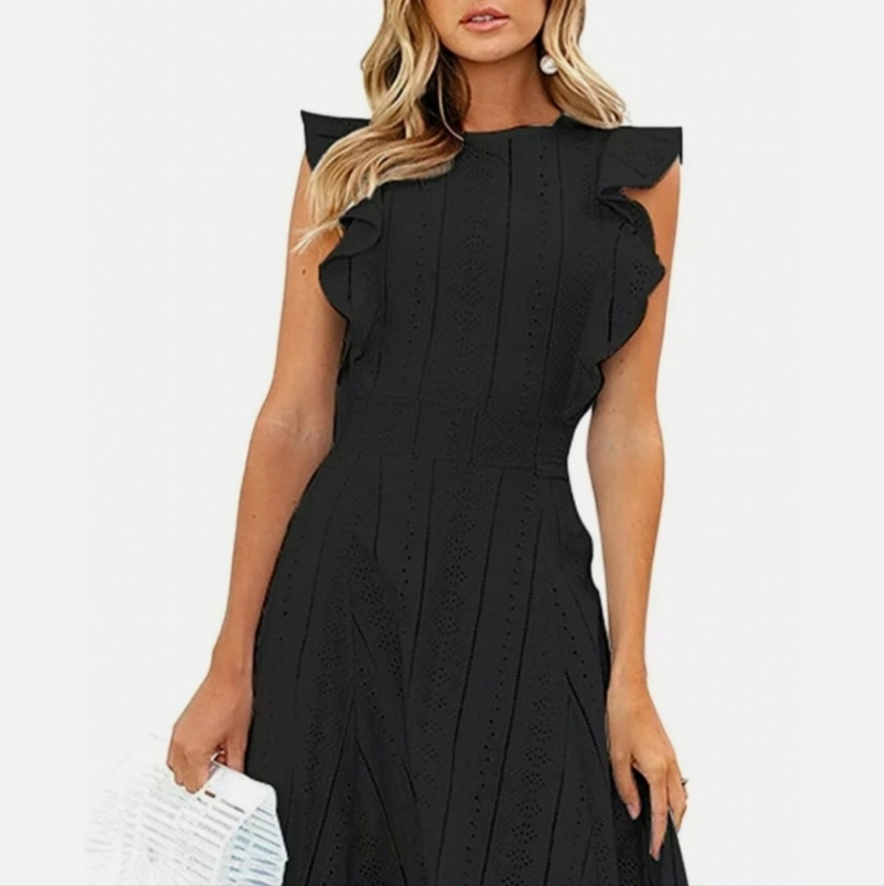 Ecowish Women' Dress Elegant Ruffles Cap Sleeves Summer A-line Midi SizeM